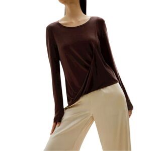 NWT Neiwai Mahogany Brown Long Sleeve Drape Front T-Shirt Sweater XS Reg. $75